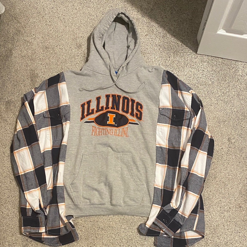Illinois Fighting Illini Hoodie with Plaid Sleeves